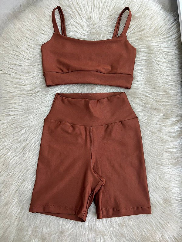 Conjunto Short Meia Coxa+ Top Alça Reta Cor Cobre