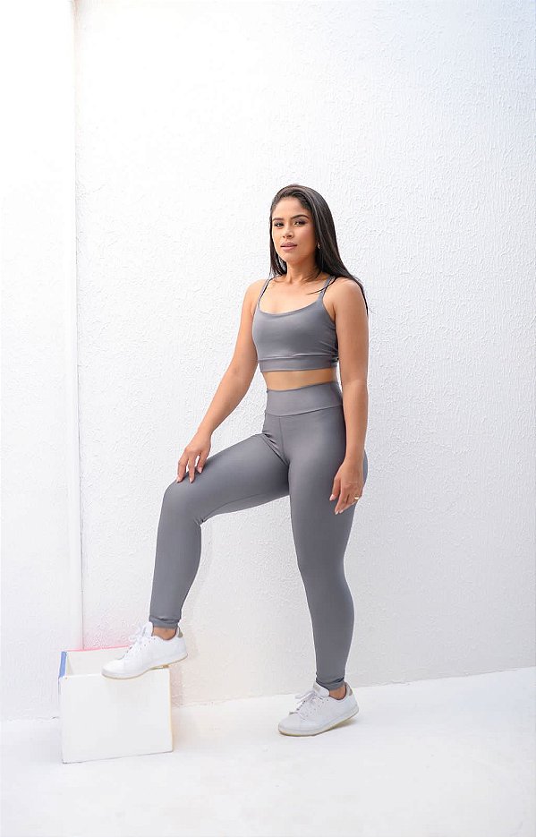 Conjunto Legging Básica+ Top Alça Reta Cor Cinza