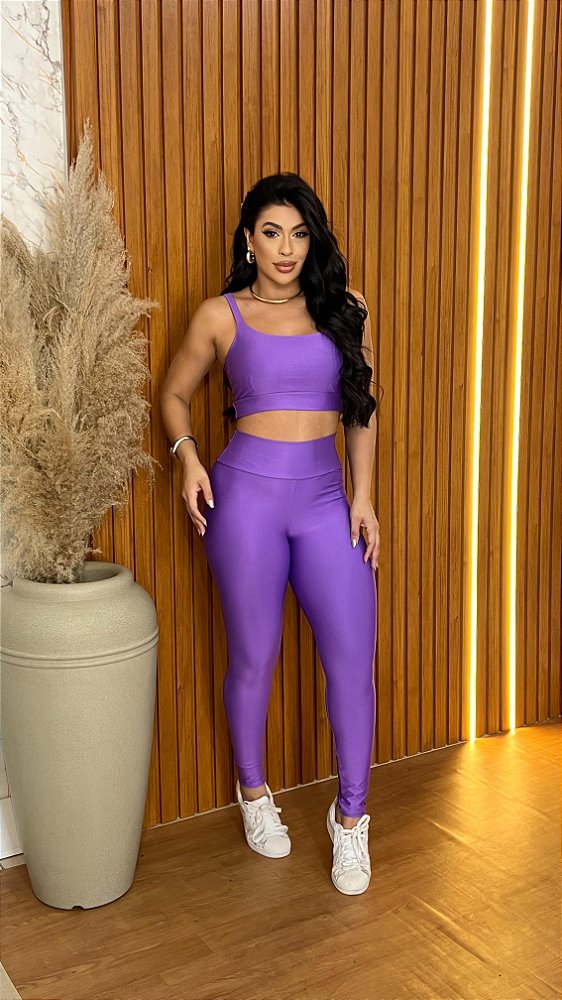 Conjunto Tradicional Legging+ Top Alça Reta Cor Roxo Amora