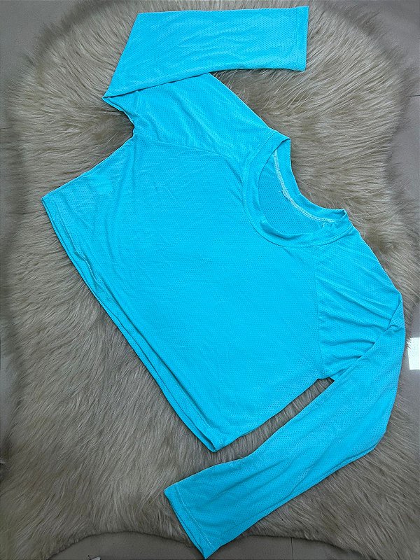 Blusa Tapa Bumbum Manga Longa Croped Cor Azul Claro