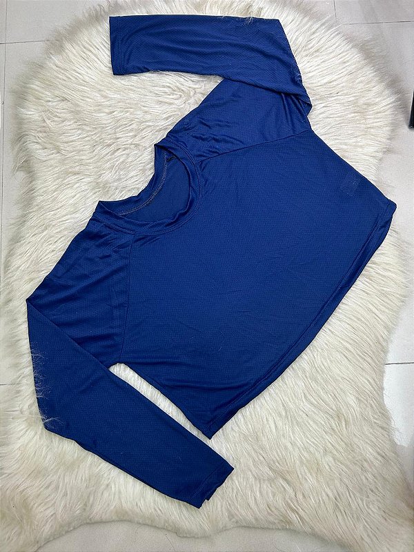 Blusa Tapa Bumbum Manga Longa Croped Cor Azul Marinho