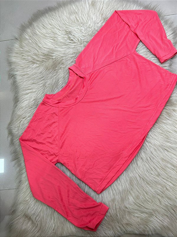 Blusa Tapa Bumbum Manga Longa Croped Cor Goiaba