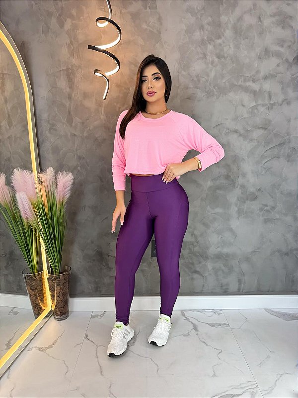 Blusa Tapa Bumbum Manga Longa Croped Cor Rosa BB