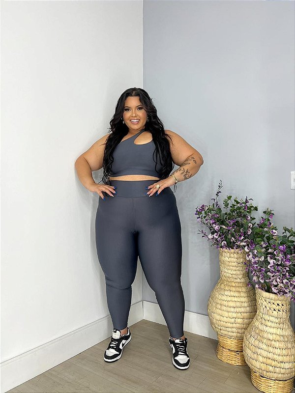Conjunto Legging Básica + Top Nula Manga Cor Cinza