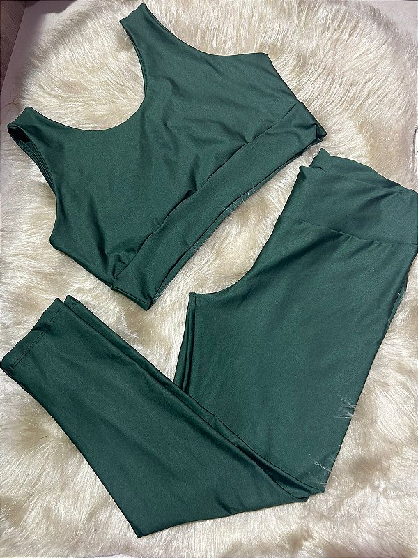 Conjunto Legging Básica Plus Size+ Top Alça Larga Cor Verde Militar