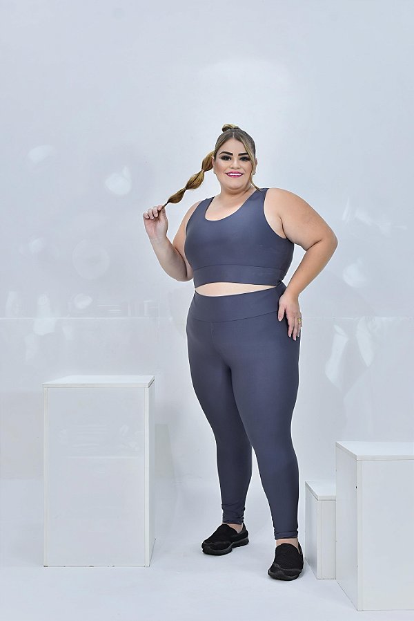 Conjunto Legging Básica Plus Size+ Top Alça Larga Cor Cinza