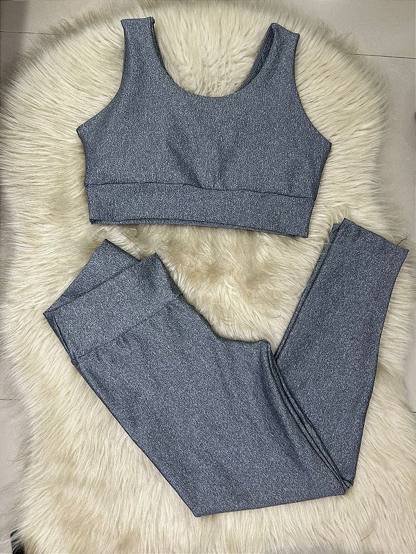 Conjunto Legging Básica Plus Size+ Top Alça Larga Cor Mescla(Cinza)