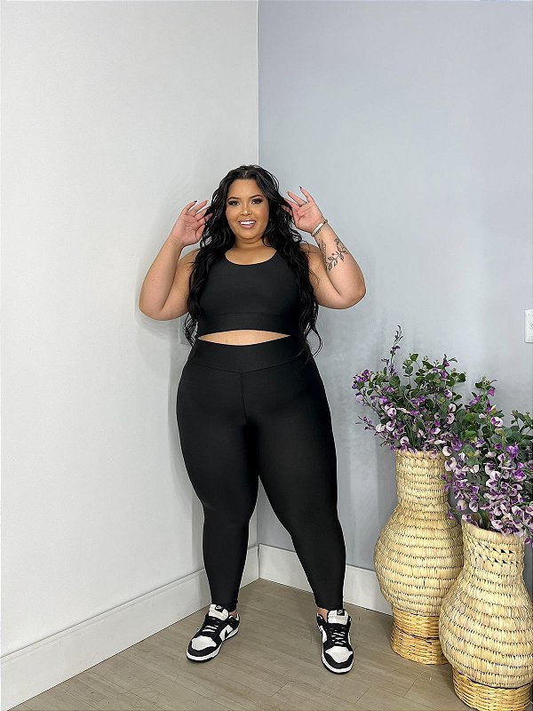 Conjunto Legging Básica Plus Size+ Top Alça Larga Cor Preto