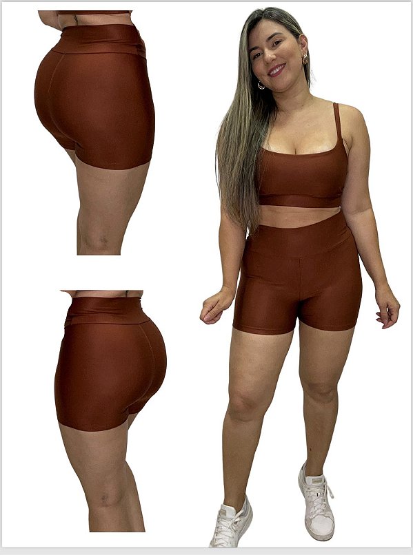 Conjunto Short Crossfit + Top Alça Reta Cor Cobre