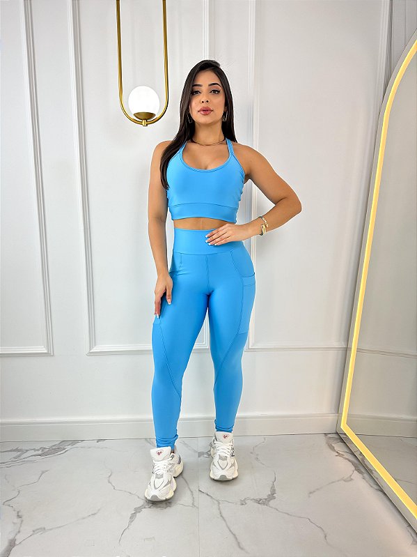 Conjunto Legging Bolso+Top Ana Cor Azul Céu