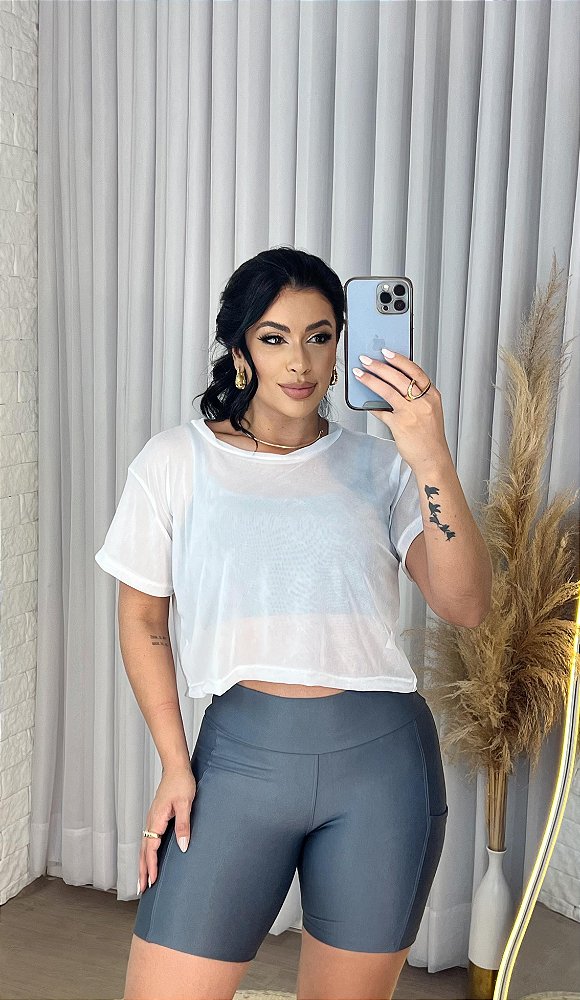 Blusa Croped Tule Cor Branco