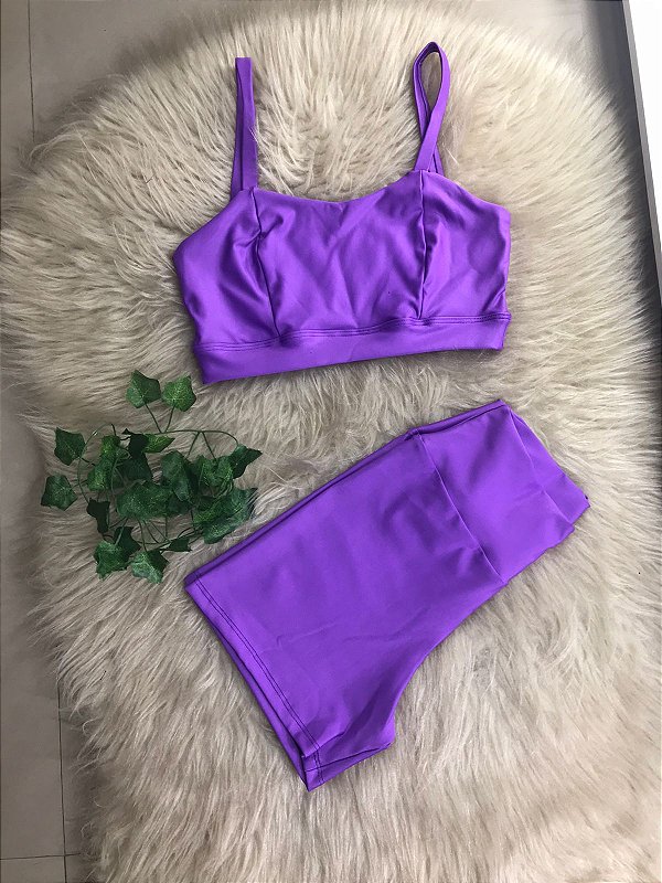 Conjunto Short Crossfit + Top Camilla Cor Roxo Amora
