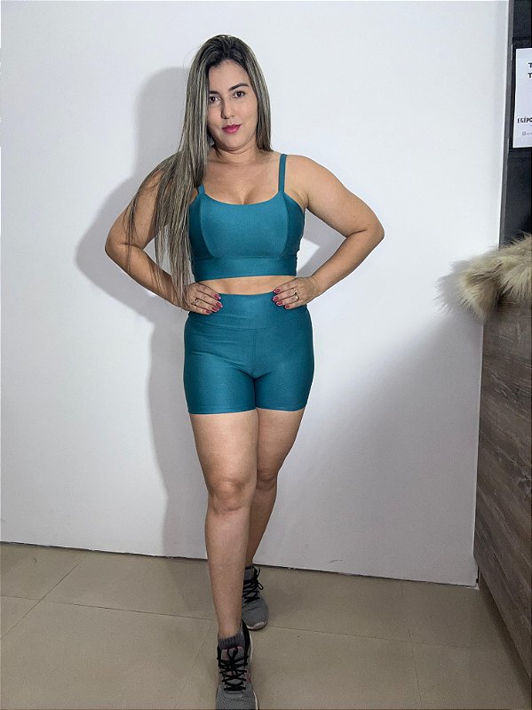 Conjunto Short Crossfit + Top Camilla Cor Verde Petróleo