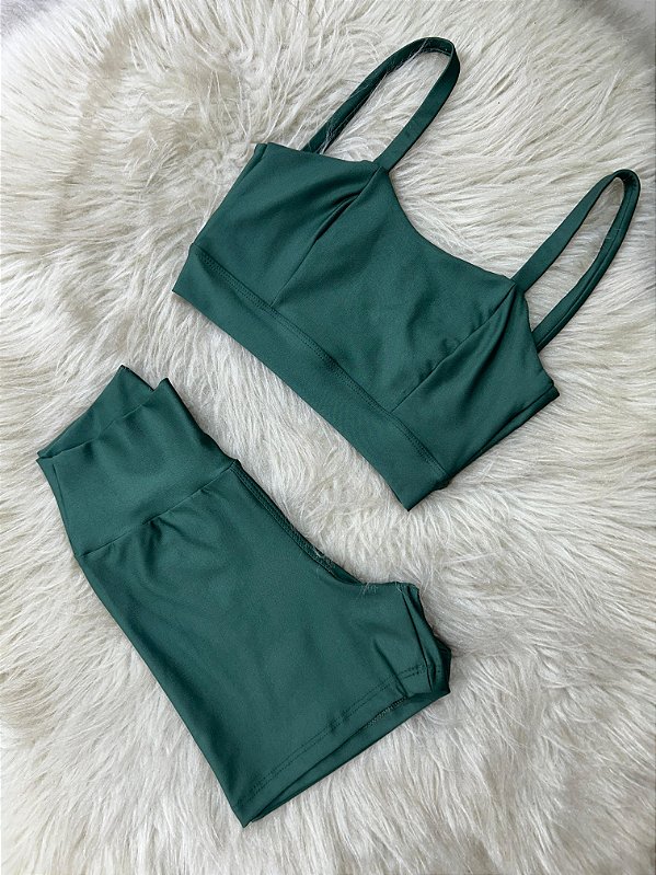 Conjunto Short Crossfit + Top Camilla Cor Verde Militar