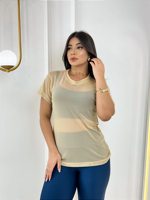 Blusa T-shirt Tule Cor Areia
