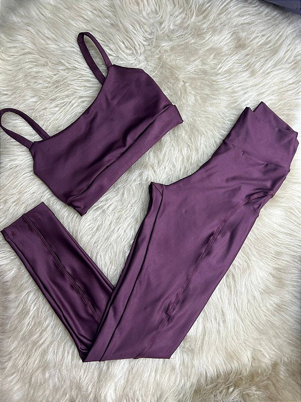 Conjunto Legging Montaria+ Top Alça Reta Cor Açai