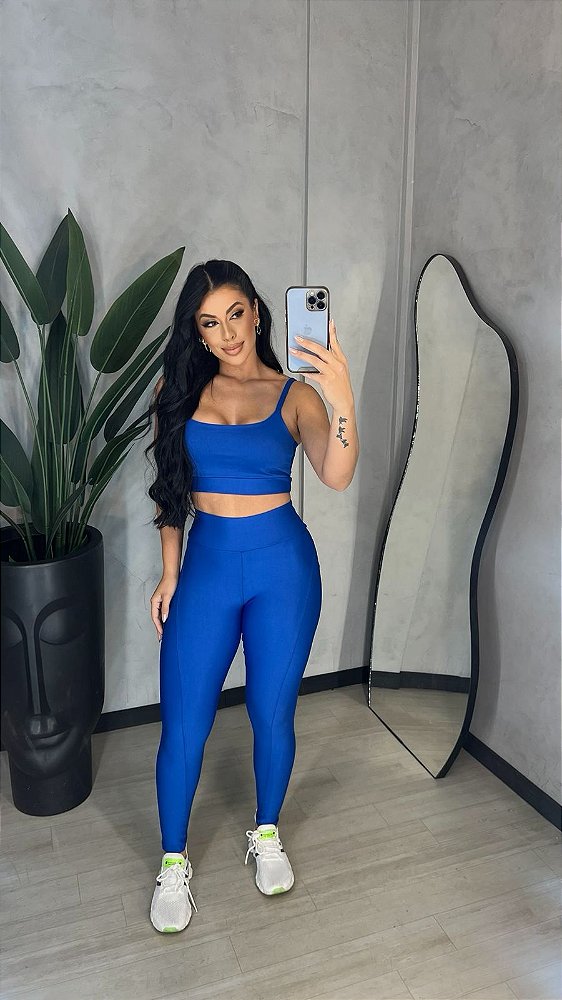 Conjunto Legging Montaria+ Top Alça Reta Cor Azul Royal