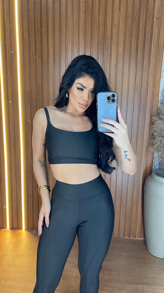 Conjunto Legging Montaria+ Top Alça Reta Cor Preto