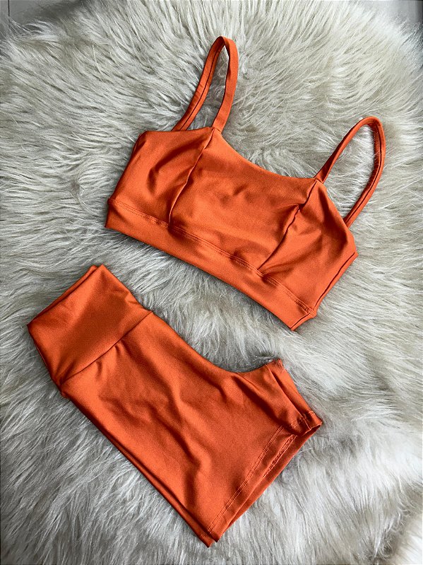 Conjunto Short Crossfit + Top Camilla Cor Terra Cota
