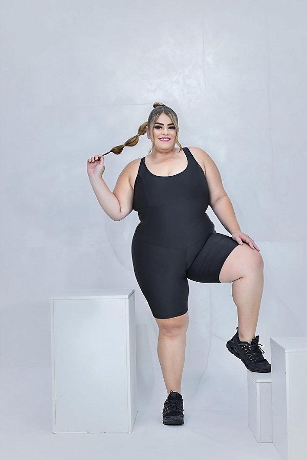 Macacão Ciclista Plus Size Cor Preto