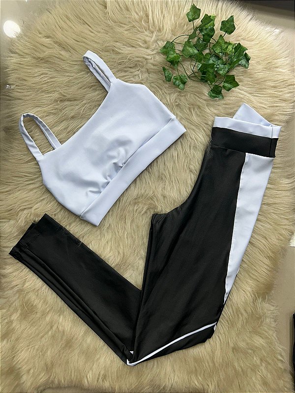 Conjunto Legging Vivo+Top Alça Reta Cor Preto+Branco