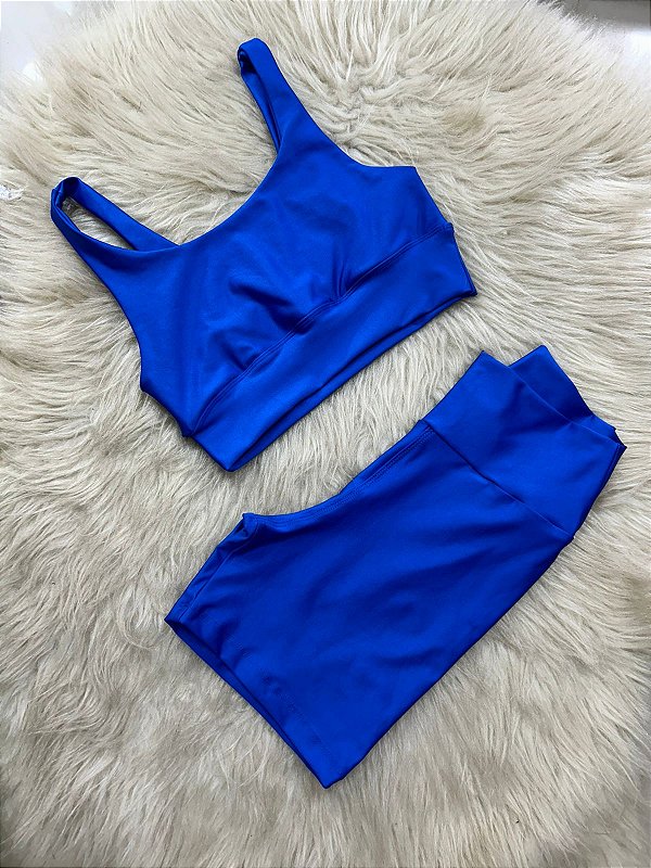 Conjunto Short Meia Coxa+ Top Clarisse Cor Azul Royal