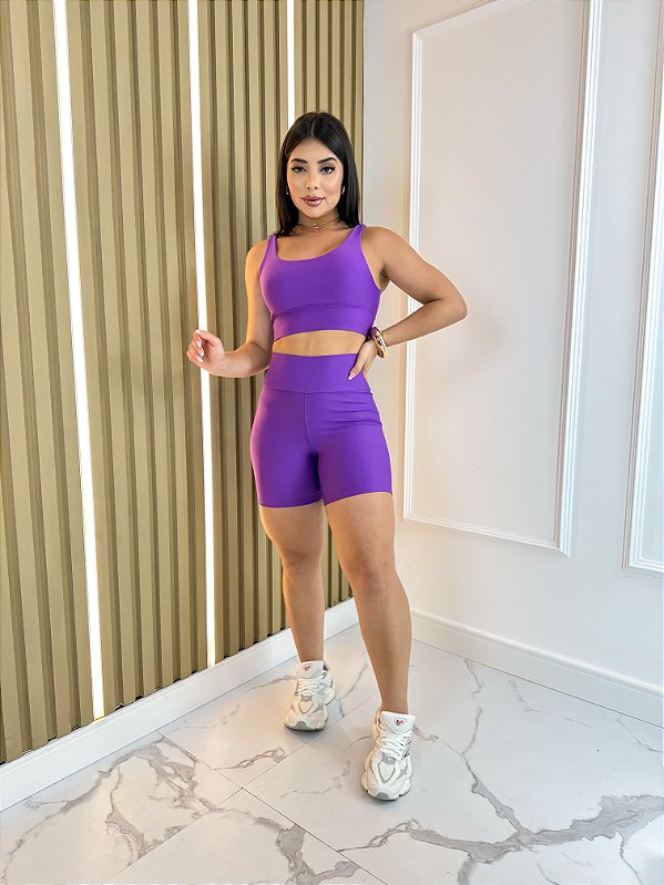 Conjunto Short Meia Coxa+ Top Clarisse Cor Roxo Amora