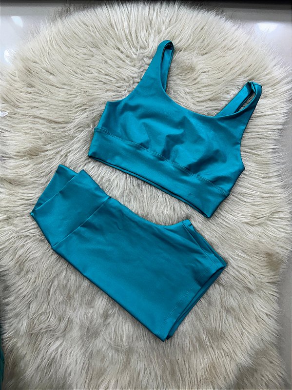 Conjunto Short Meia Coxa+ Top Clarisse Cor Verde Petróleo