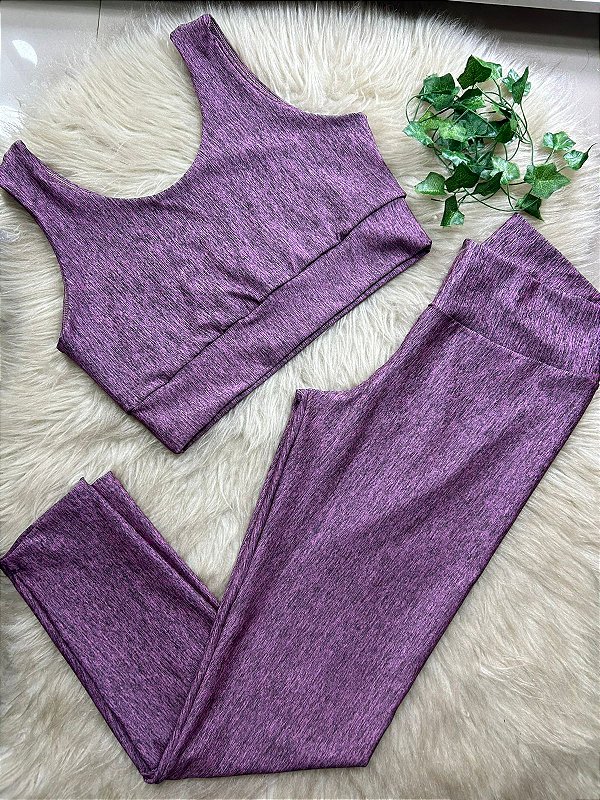 Conjunto Legging Básica Plus Size+ Top Alça Larga Cor Mescla(Rajado/Rosa)
