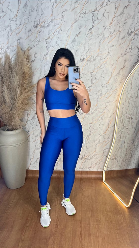 Conjunto legging basica + Top Clarisse Cor  Azul Royal