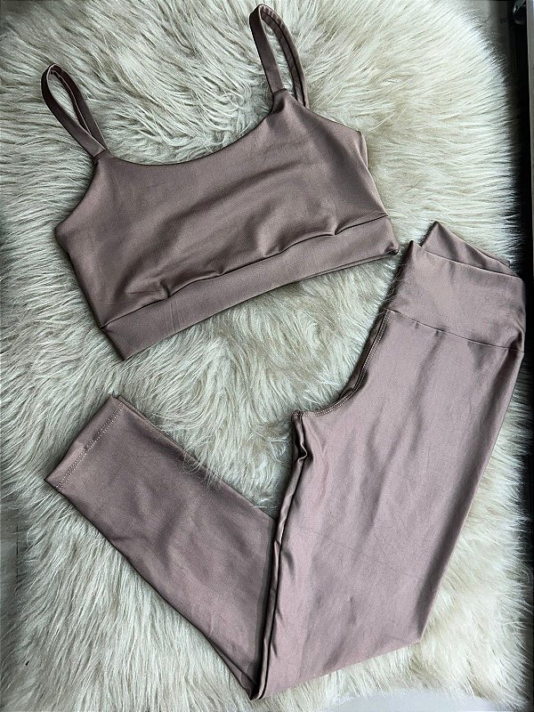Conjunto Legging Básica+ Top Alça Reta Cor Cappucino