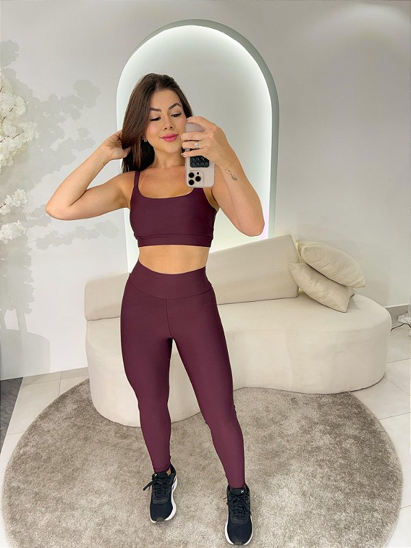 Conjunto Legging Básica+ Top Alça Reta Cor Açai