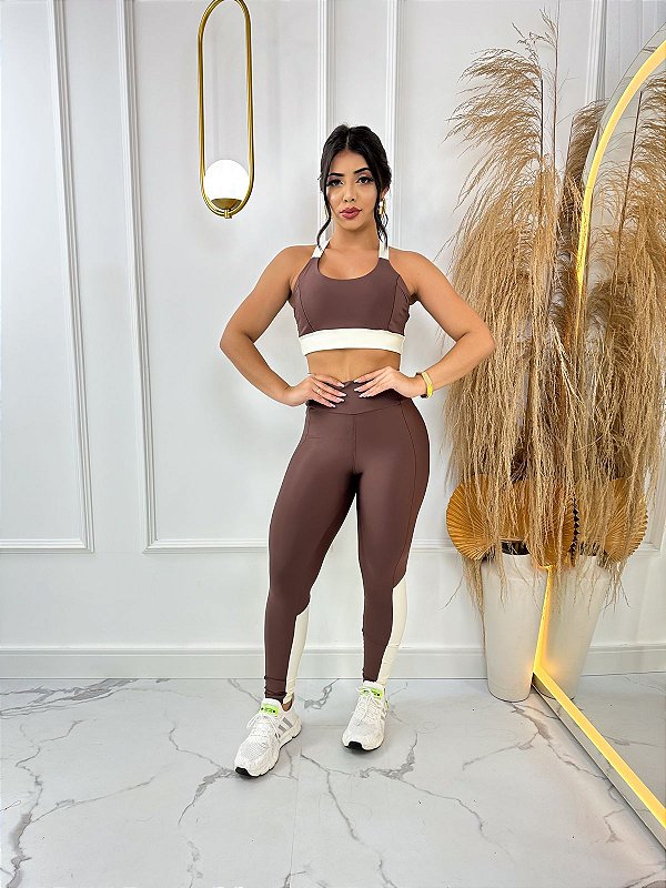 Conjunto Athena Legging+Top Cor Marrom+Off