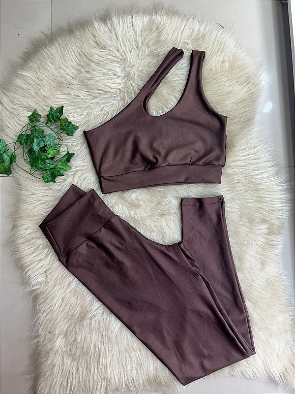 Conjunto Legging Básica + Top Nula Manga Cor Marrom