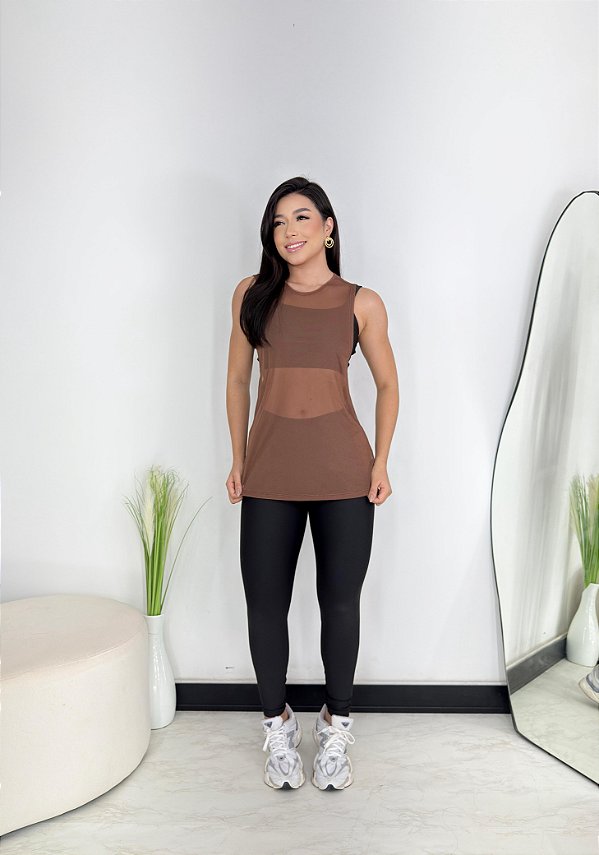 Blusa Regatão Tule Cor Marrom