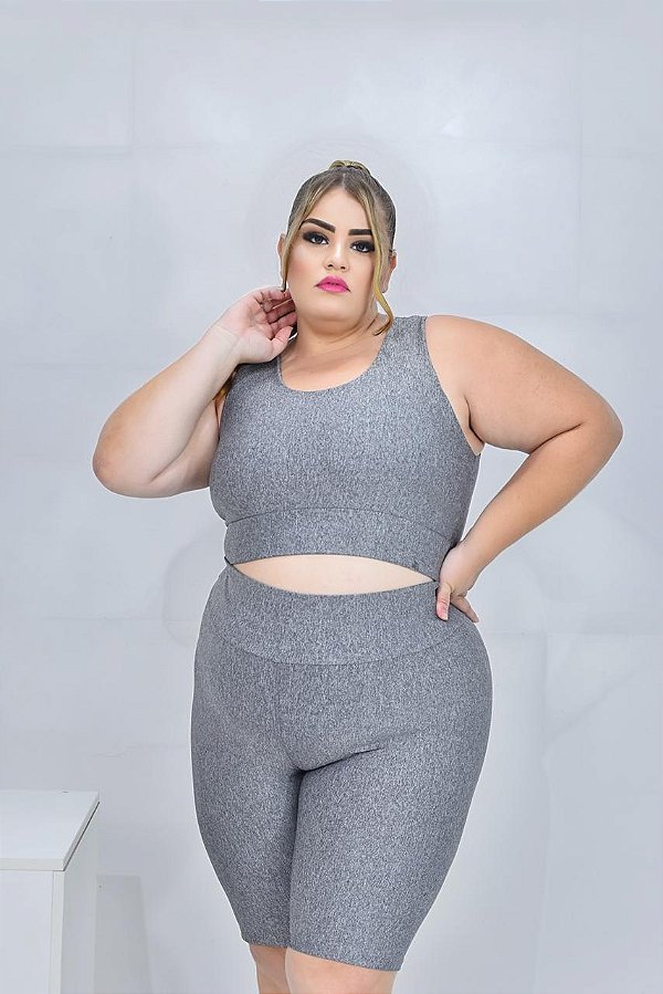 Conjunto Short Ciclista Plus Size Cor Cinza (Mescla)