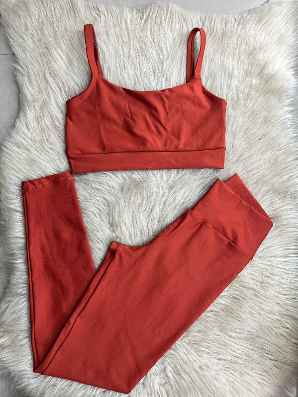 Conjunto Legging Básica+ Top Alça Reta Cor Telha