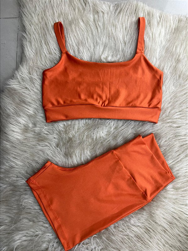 Conjunto Short Crossfit + Top Alça Reta Cor Terra Cota