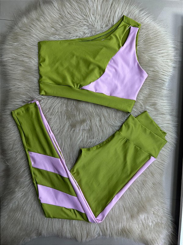 Conjunto Legging Isabela+Top Cor Verde Matruz+Rosa BB