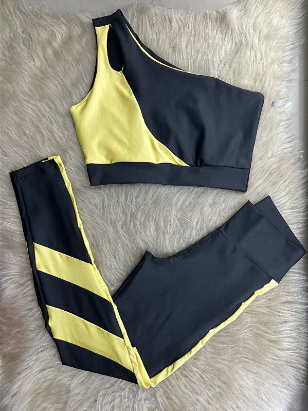 Conjunto Legging Isabela+Top Cor Preto+Amarelo BB