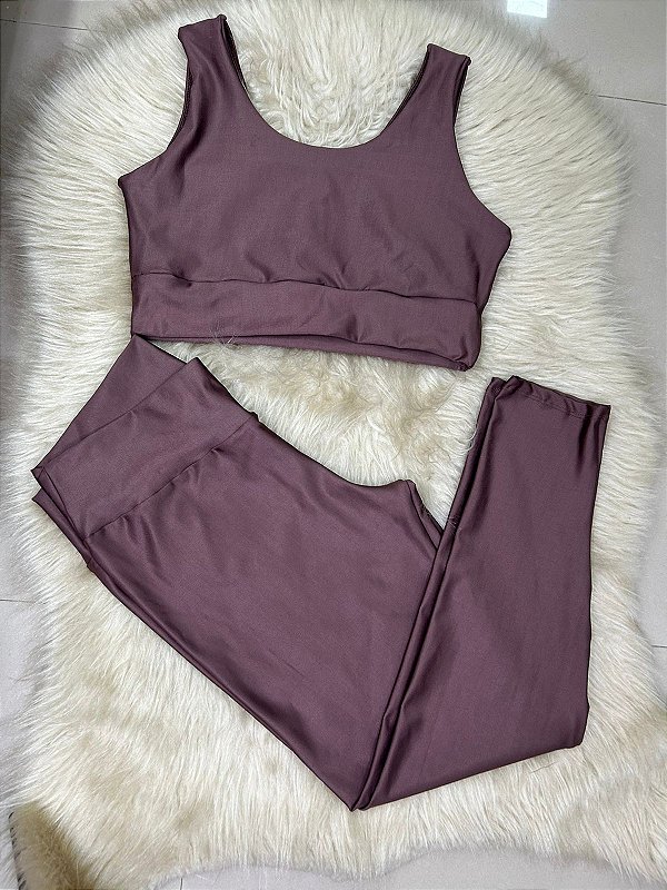 Conjunto Legging Básica Plus Size+ Top Alça Larga Cor Marrom