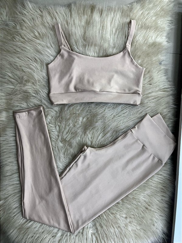 Conjunto Legging Básica+ Top Alça Reta Cor  Canela(Nude)