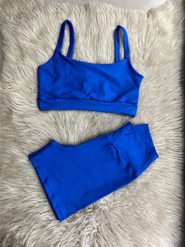 Conjunto Short Crossfit + Top Alça Reta Cor Azul Royal