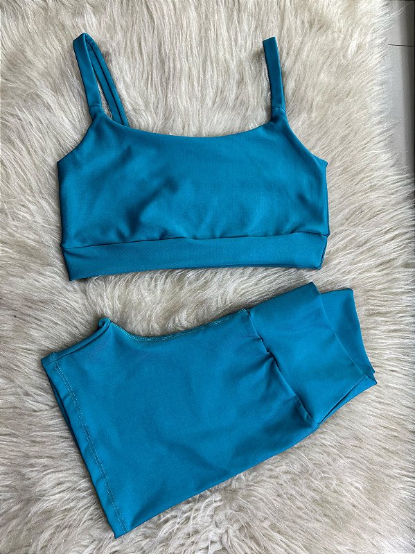 Conjunto Short Crossfit + Top Alça Reta Cor Verde Petroléo