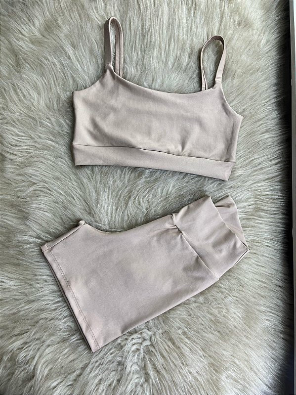 Conjunto Short Crossfit + Top Alça Reta Cor Canela(Nude)