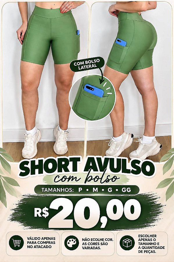 Short Bolso Meia Coxa Avulso Promocional Cor Sortida