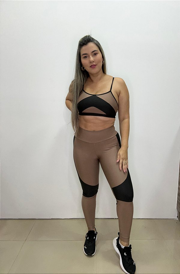 Conjunto Legging Karyne+ Top Cor Cappucino+Preto