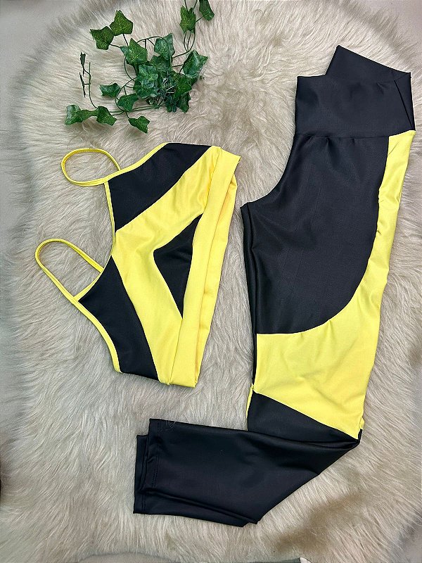 Conjunto Legging Karyne+ Top Cor Preto+Amarelo BB