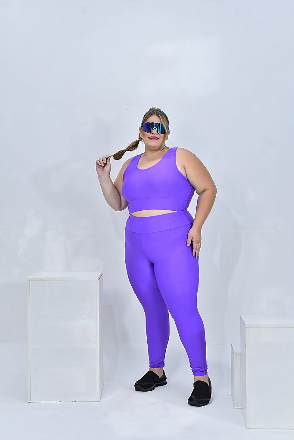 Conjunto Legging Básica Plus Size+ Top Alça Larga Cor Roxo Amora