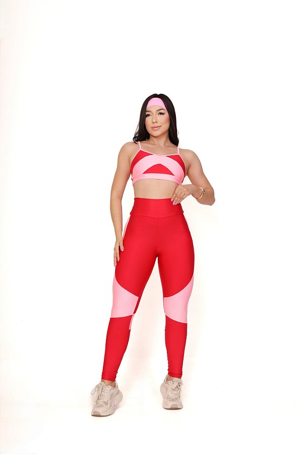 Conjunto Legging Karyne+ Top Cor Vermelho+Rosa BB